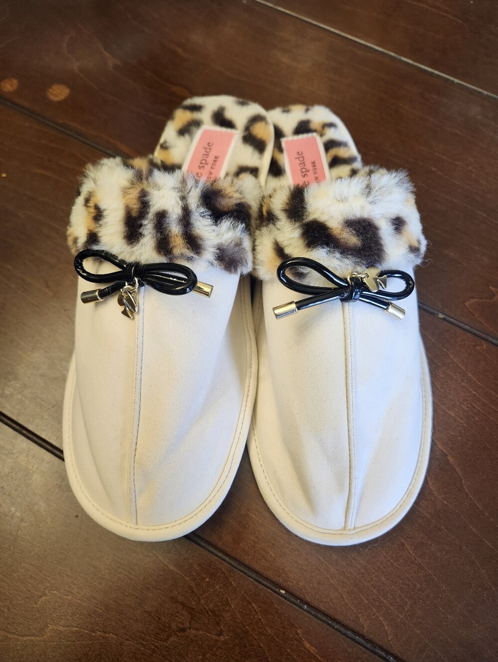 kate spade Cream Slippers Mules with Leopard Faux-Fur Trim- Brand New- Size 39.5
